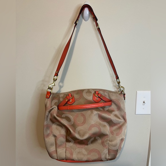 Coach Ashley Dotted Op Art Coral and Beige Tote Bag - Picture 12 of 12